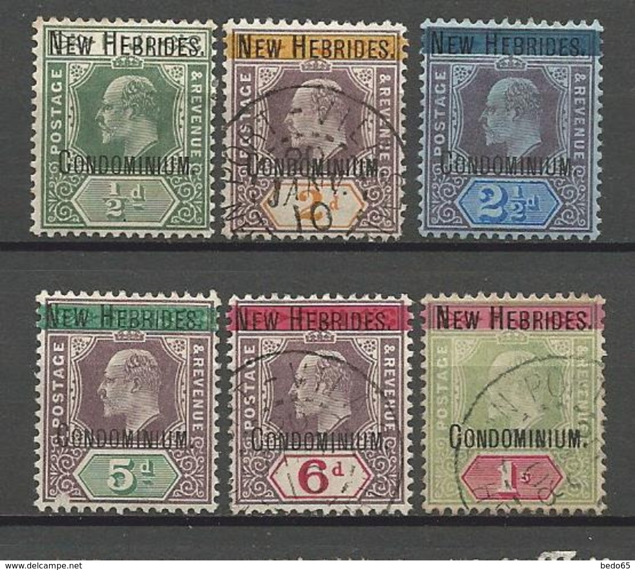 NOUV-HEBRIDES N° 6 à 11 OBL TB / N° 6 NEUF* Signé CALVES - Used Stamps
