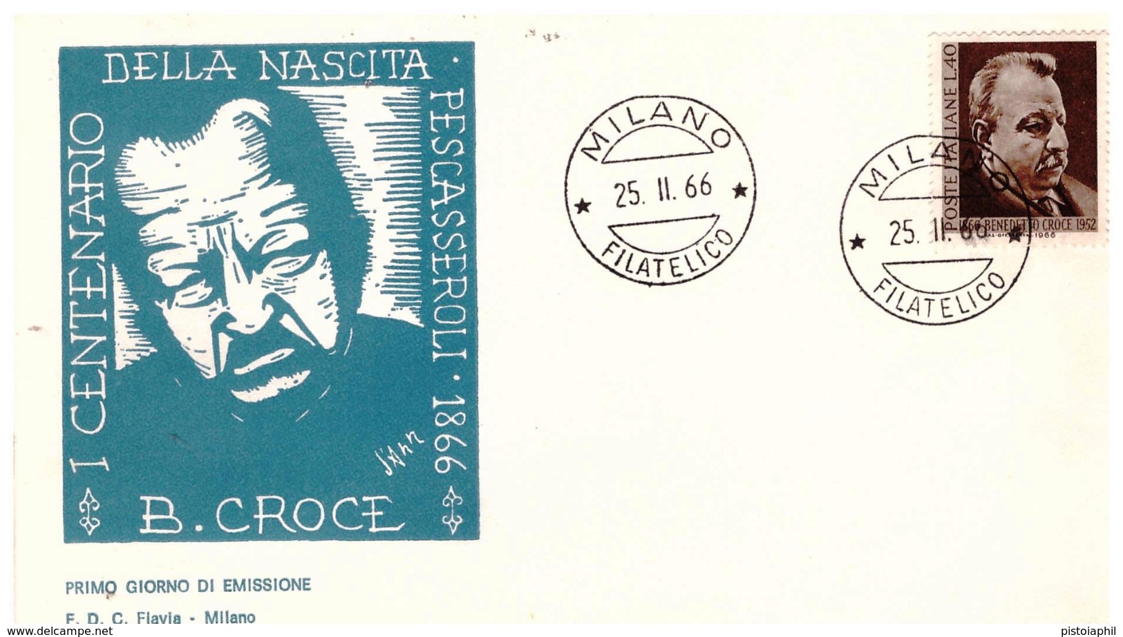 Fdc Flavia: BENEDETTO CROCE 1966; Viaggiata; AF_Milano - FDC