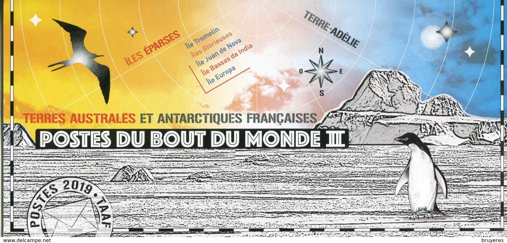 FEUILLET SOUVENIR** De 2019 De 2 TIMBRES Des T.A.A.F. "POSTES DU BOUT DU MONDE II" - Blocs-feuillets