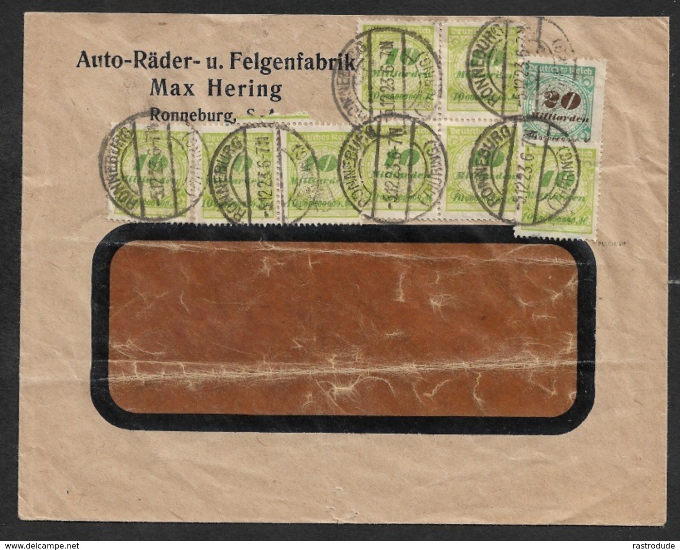 1923 - Dt.Reich Hochinflation 10Mrd(8) Mi. 328, 20Mrd. Mi. RONNEBURG - Signiert PESCHL BPP - Storia Postale