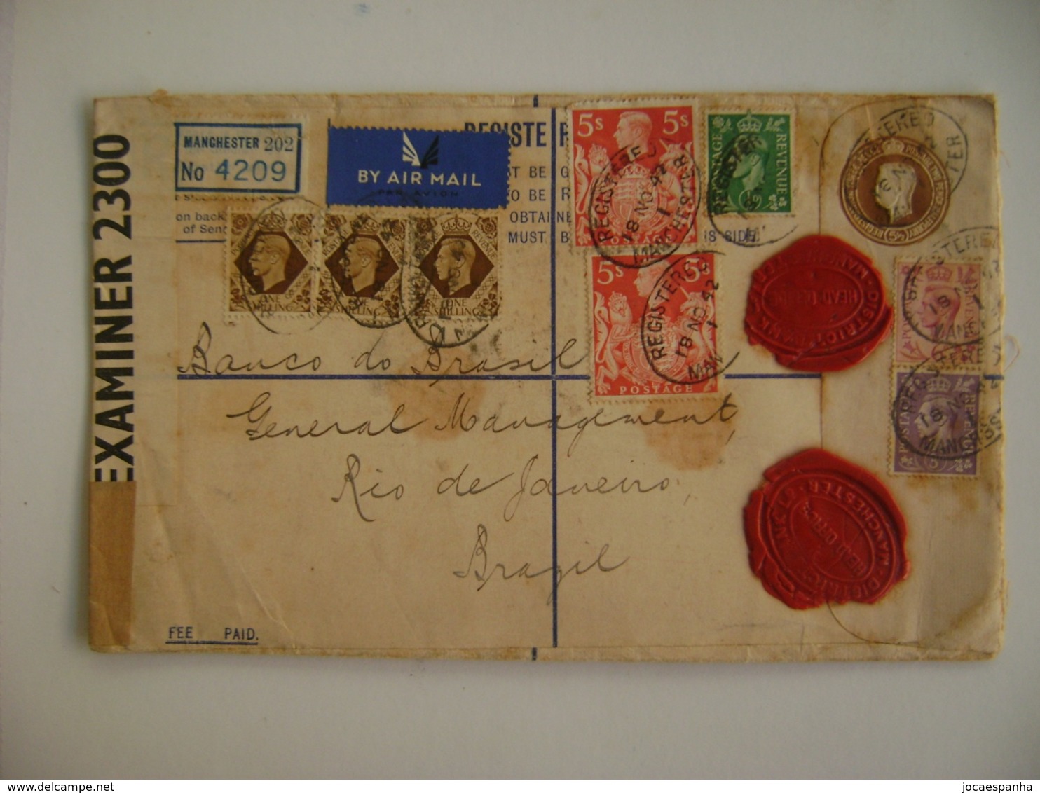 ENGLAND - ENVELOPE SENT FROM MANCHESTER TO RIO DE JANEIRO OPENED BY CENSOR IN 1942 IN THE STATE - Covers & Documents