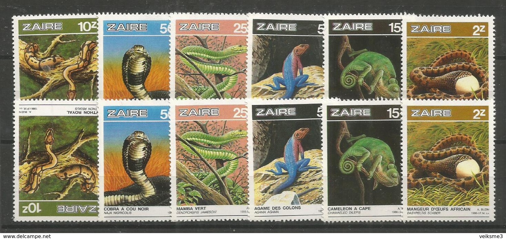 2x ZAIRE - MNH - Animals - Reptiles - Snakes - Lizards - Snakes