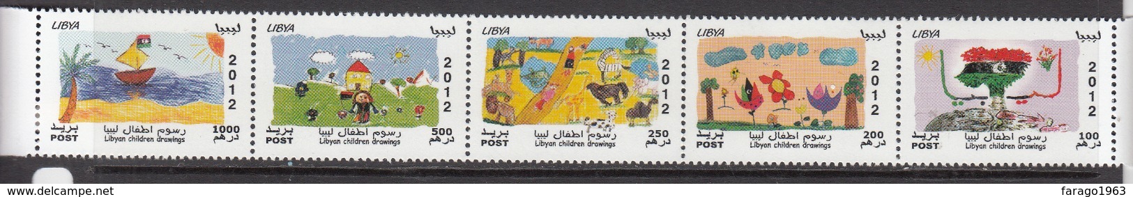 2012 Libya Libia Children's Drawings Complete Strip Of 5 MNH - Libye