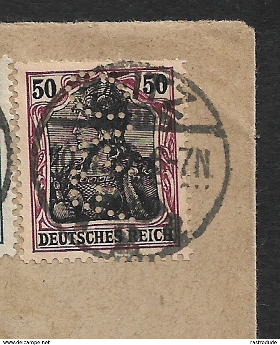 1922  - Dt.Reich - Germania 75Pfg, 50Pfg PERFIN LOCHUNG F.A.O ( F.A.Oehler ) - SCHOKOLADEN UND ZUCKERWAREN - Storia Postale