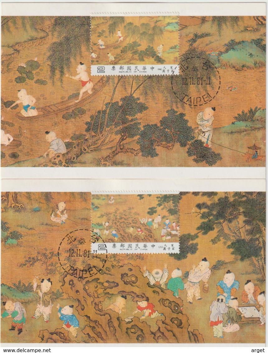 Carte Maximum TAIWAN N°Yvert 1379/1388 (Musée Taipeh- Peinture Ancienne Chinoise) Série De 10 Cartes Obl Sp 1er Jour - Maximumkaarten