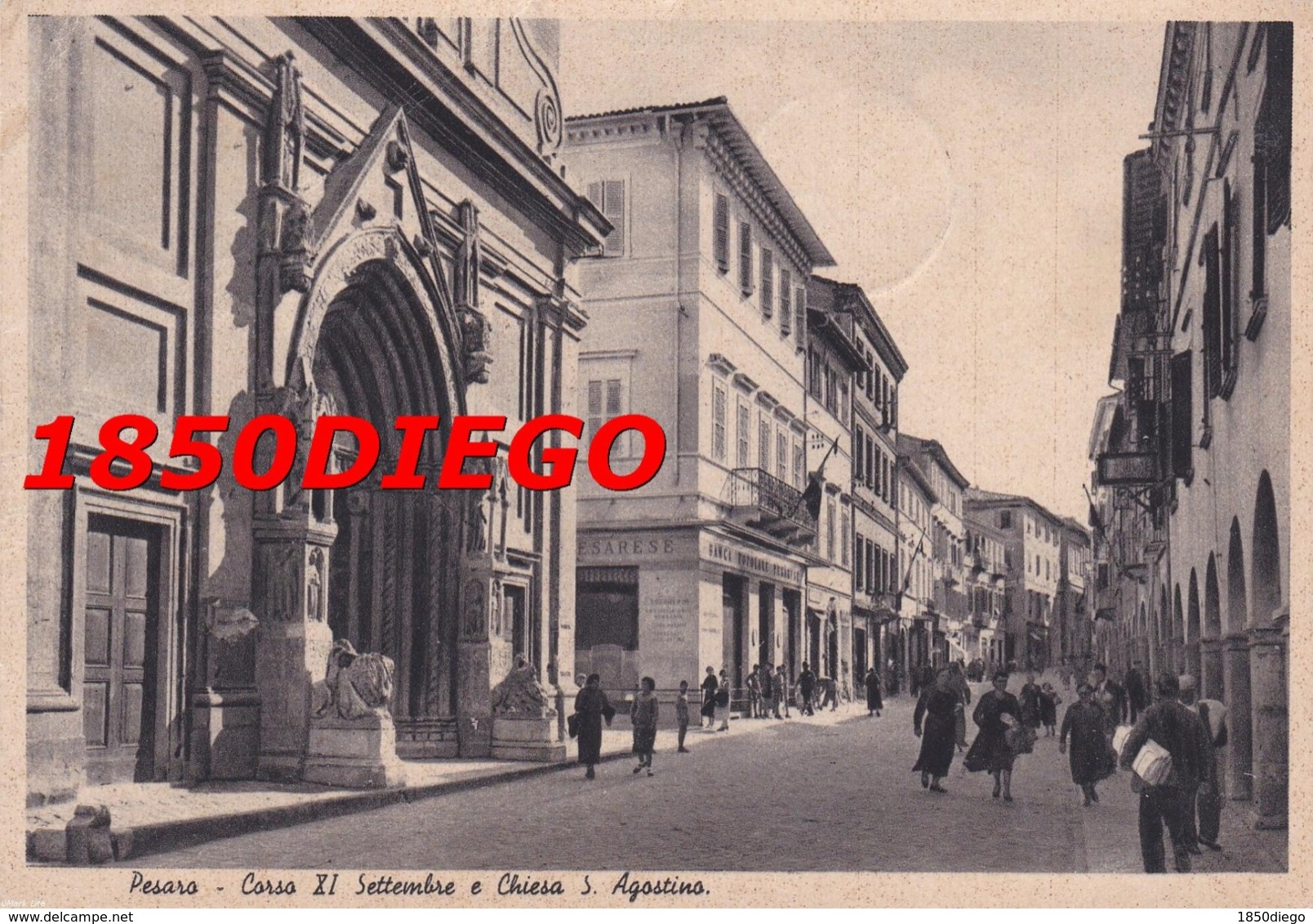 PESARO - CORSO XX SETTEMBRE E CHIESA S. AGOSTINO F/GRANDE VIAGGIATA 1942 ANIMAZIONE - Pesaro