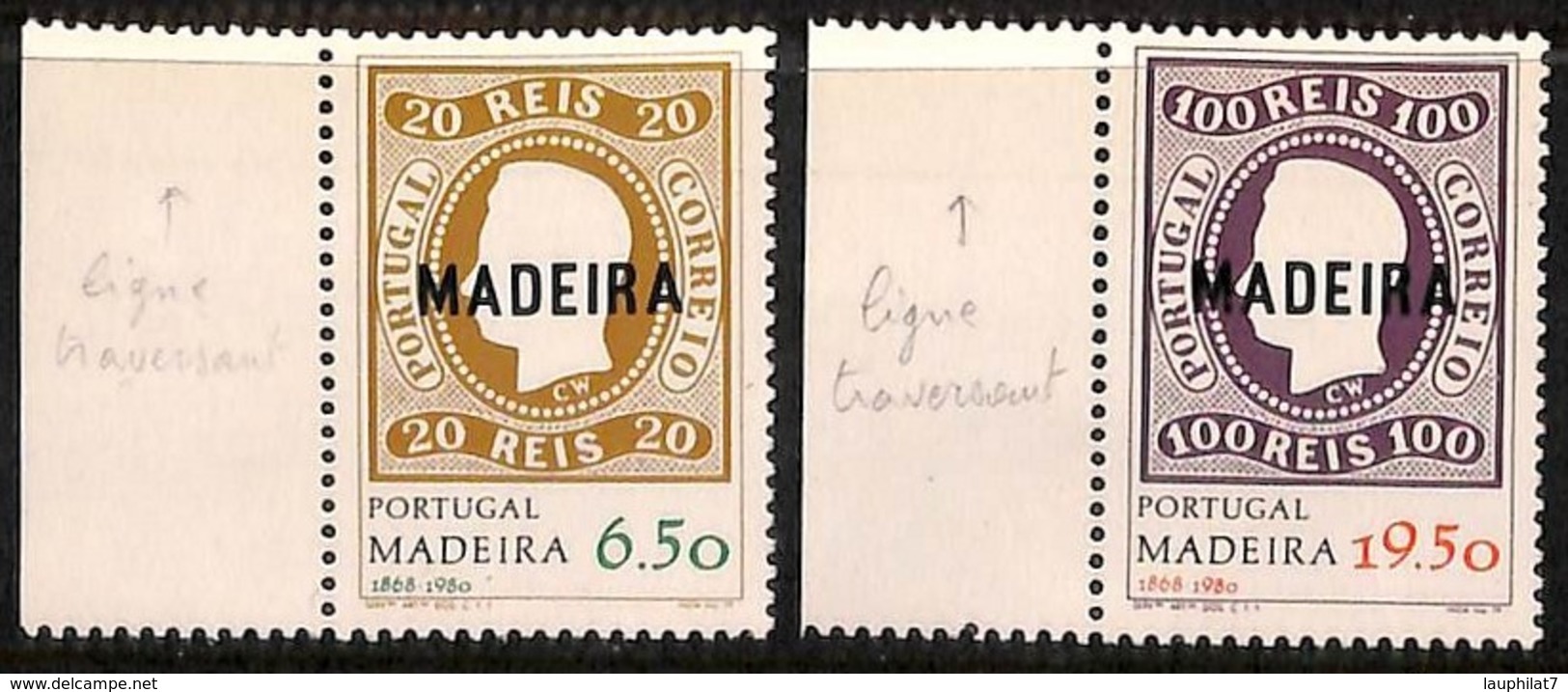 [811163]TB//**/Mnh-Madeire 1980 - N° 67/68, 1ers Timbres Du Portugal, Curiosité: Ligne Horizontale Traversant, SC, Timbr - Briefmarken Auf Briefmarken