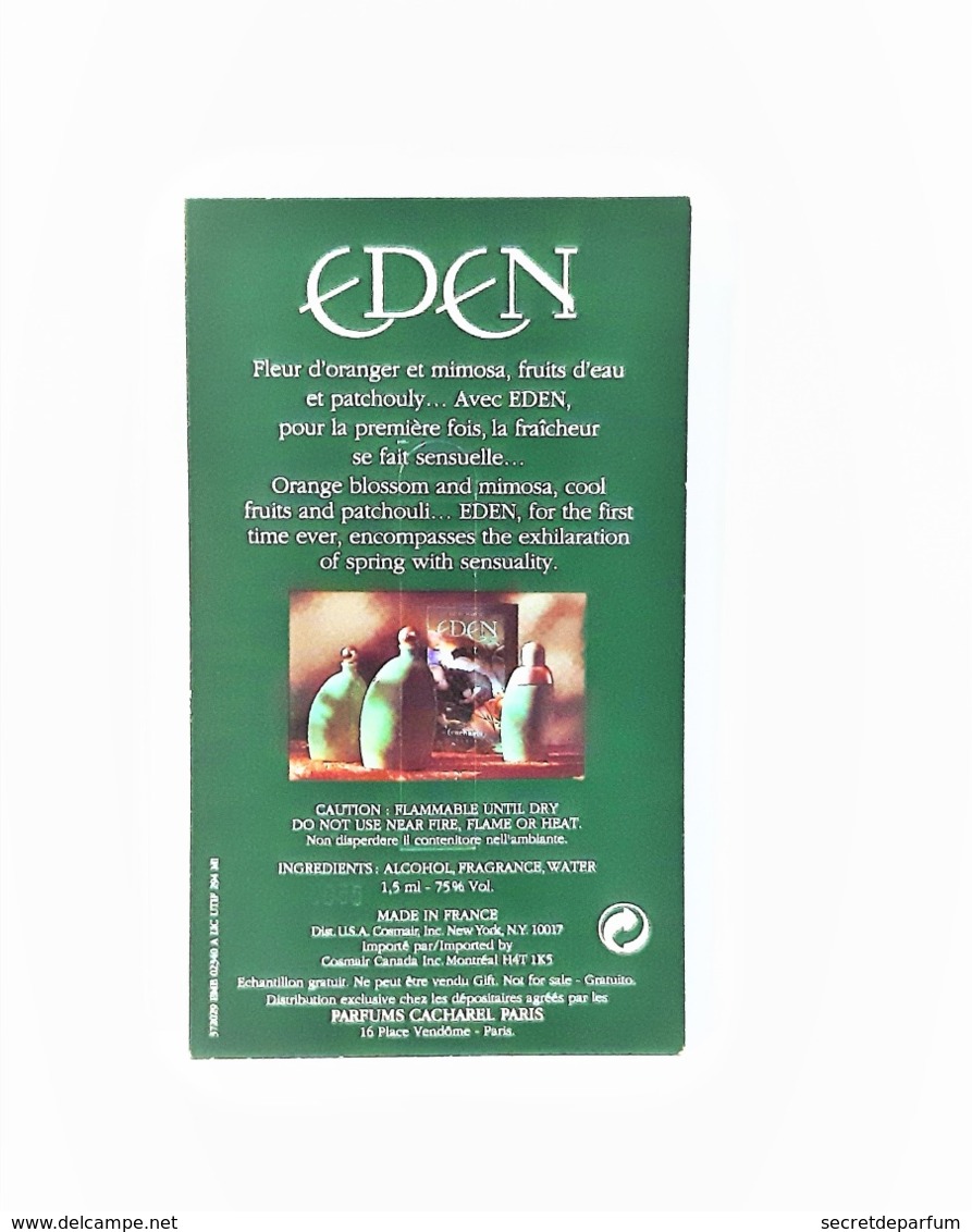 échantillons De Parfum  Tubes   EDEN   De CACHAREL EDP  1.5 Ml - Campioncini Di Profumo (testers)