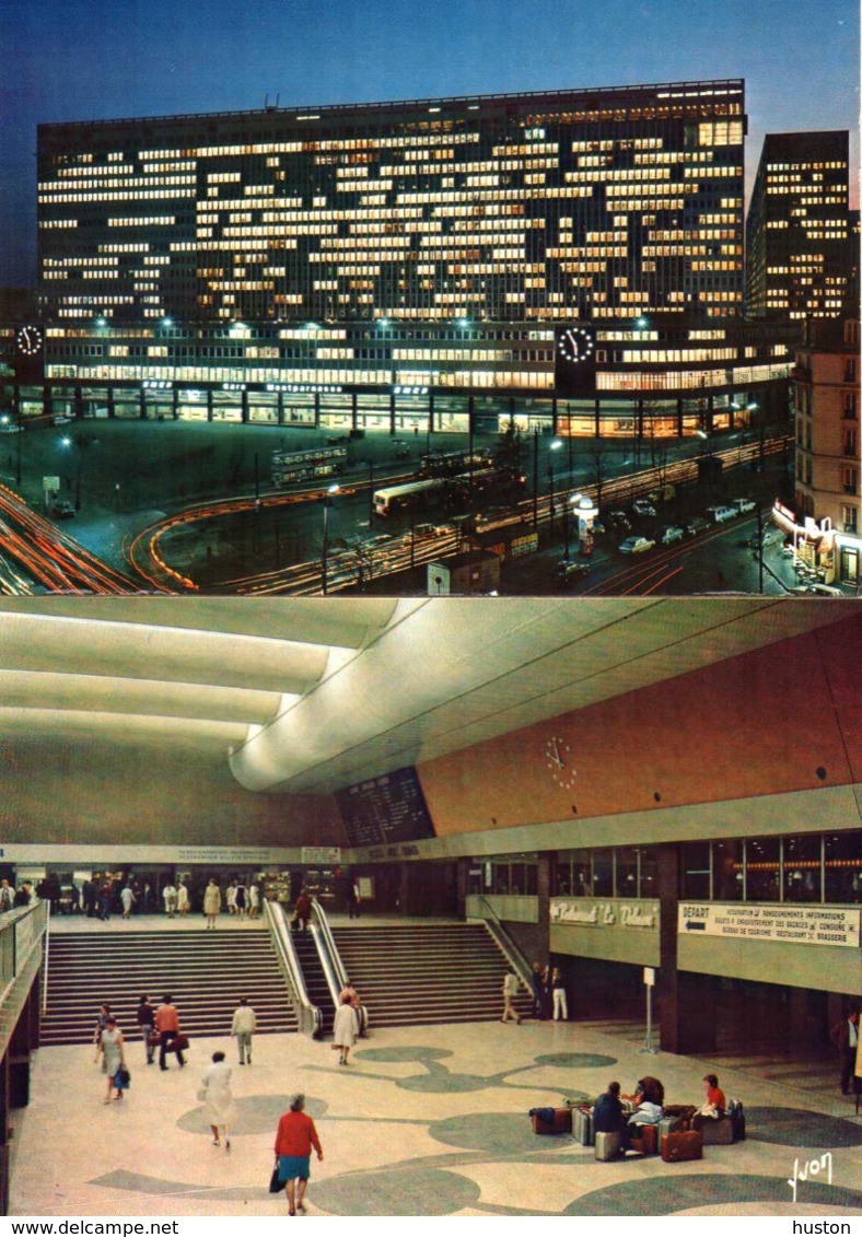 PARIS - Gare Maine-Montparnasse, Façade Vue De Nuit - Le Hall - LOT 2 CARTES - Métro Parisien, Gares