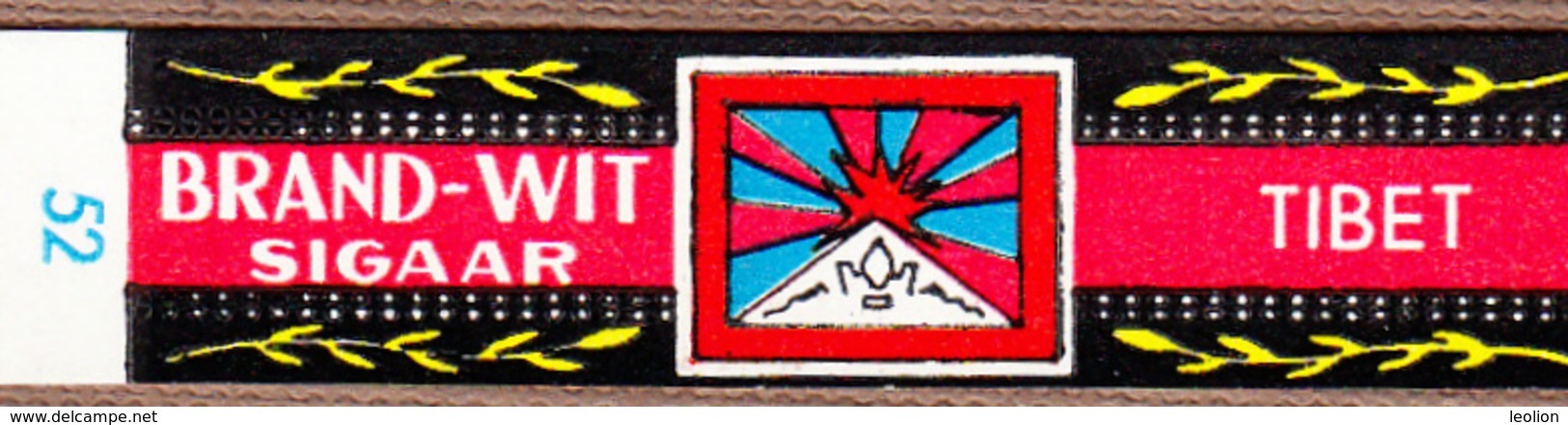 Flag Of TIBET On Cigar Band, Belgian "Brand-Wit", 1950s - Bauchbinden (Zigarrenringe)