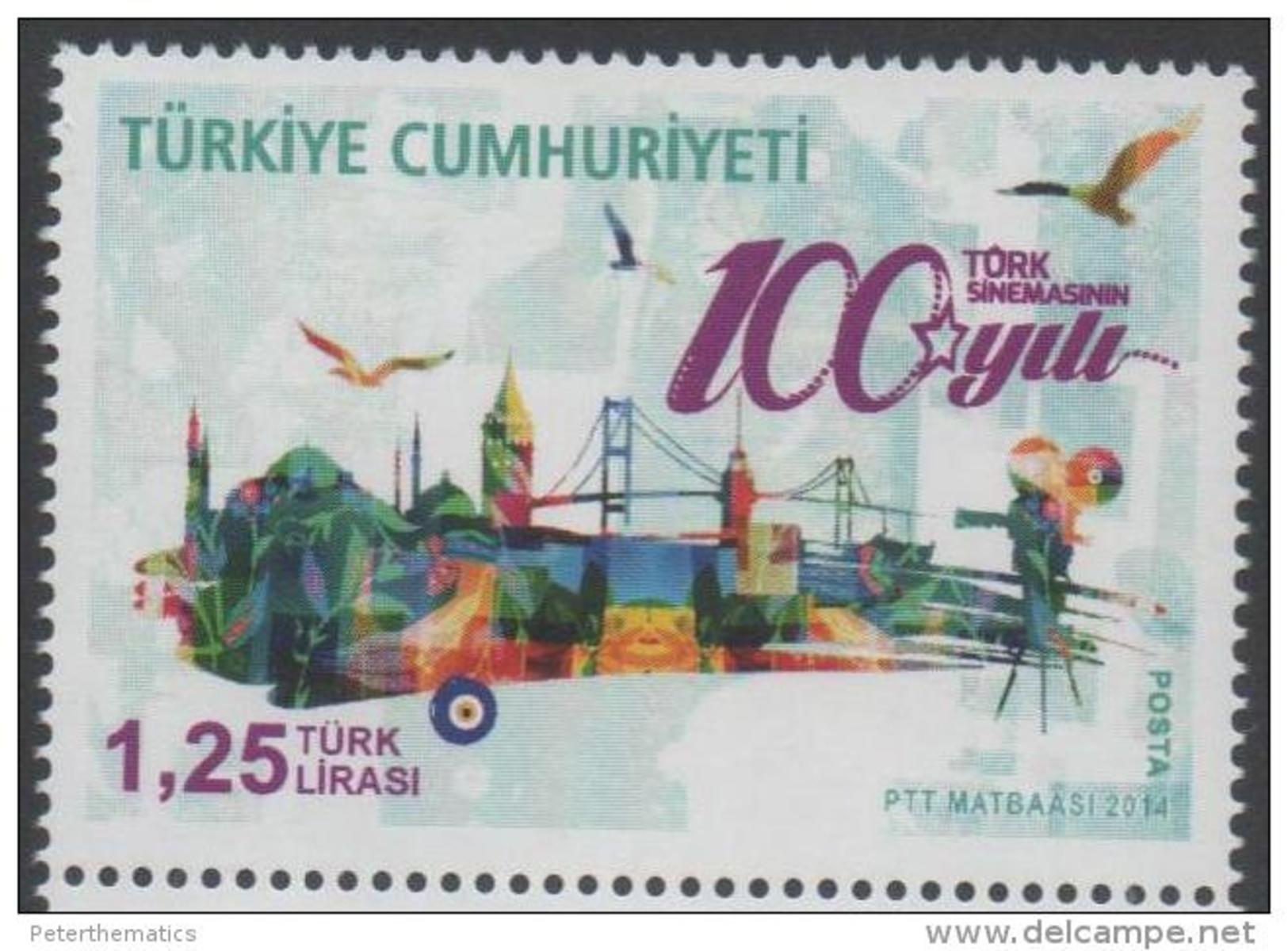 TURKEY, 2014, MNH,100 YEARS OF TURKISH CINEMA, BRIDGES, MOSQUES, STYLIZED BIRDS, 1v - Cinema