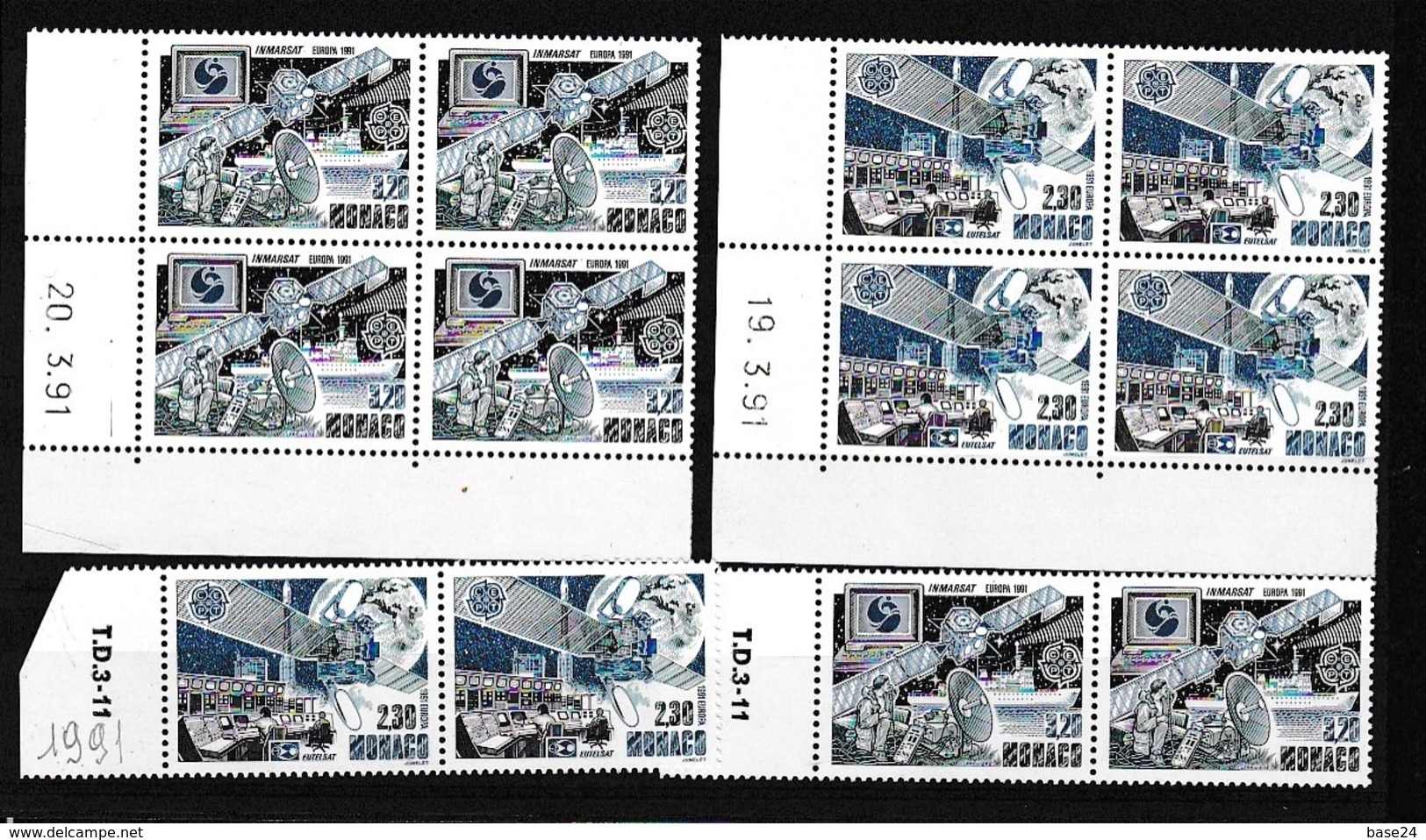 1991 Monaco EUROPA CEPT EUROPE 6 Serie MNH**: Quartina + Coppia SPAZIO SPACE - 1991