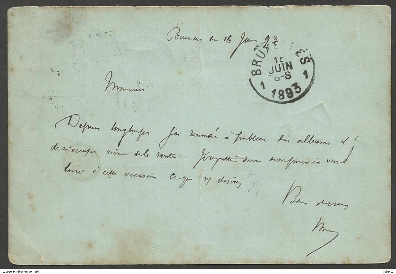 Antwoordbriefkaart Geuzendam 26 Van Bruxelles (Brussel), Terug Naar Rozendaal, 16 Juni 1893 - Material Postal