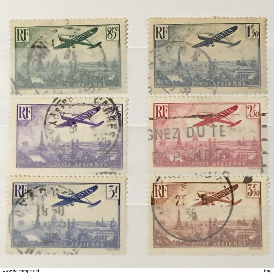 Timbre France Poste Aérienne YT 8 9 10 11 12 13 (°) 1936 Avion Survolant Paris Caudron (côte 60 Euros) – 336 - 1927-1959 Used