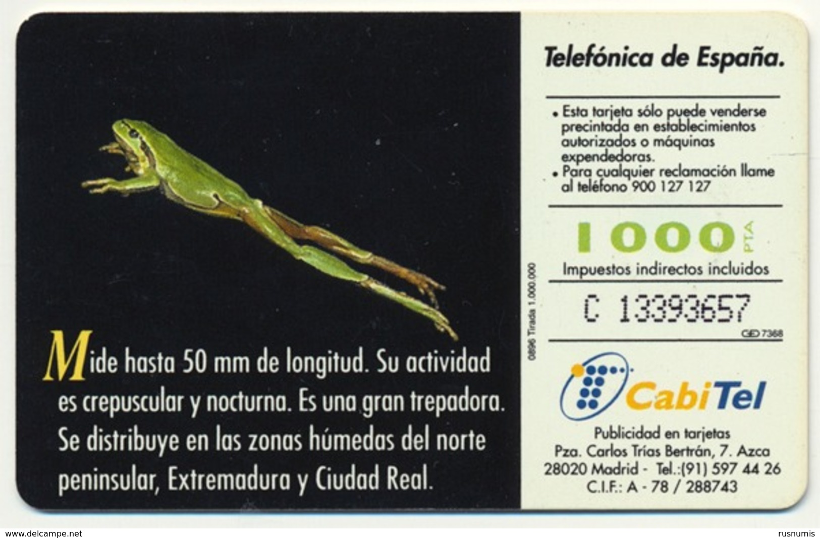 SPAIN - ESPAGNE - SPANIEN TELEFONICA FAUNA IBERICA CHIP PHONECARD TELECARTE FROG HYLA ARBOREA - Commémoratives Publicitaires