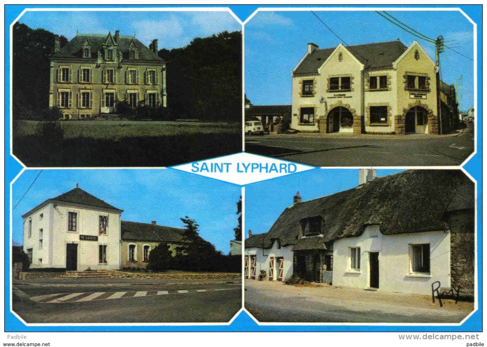 Carte Postale 44. Saint-Lyphard  Chateau Kervy La Poste La Mairie Maison De Chaume 4L Renault - Saint-Lyphard