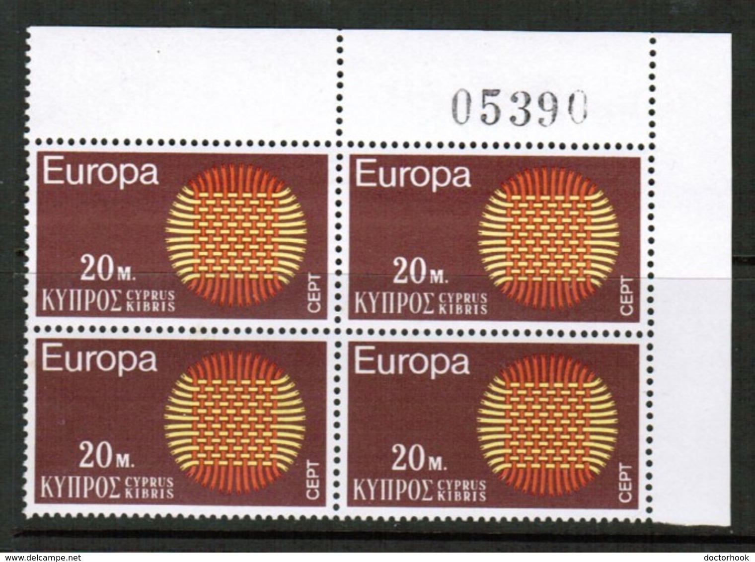 CYPRUS   Scott # 340** 1970 "EUROPA" VF MINT NH CORNER INSCRIPTION BLOCK Of 4 (LG-1188) - 1970