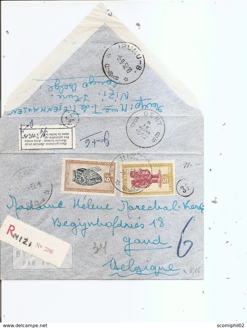 Congo Belge ( Lettre Recommandée Par Avion De 1952 De Nizi Vers La Belgique à Voir) - Storia Postale