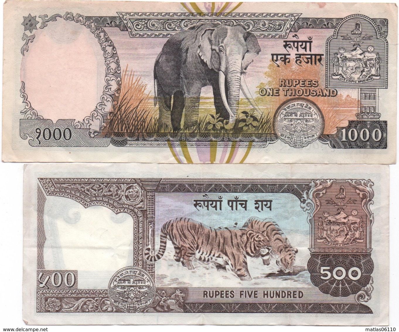 NEPAL -  2 Billets ( 500 Et 1000  Rupees   -  (un, Bande De Sécurité )     Bon état   Voir Scans - Nepal