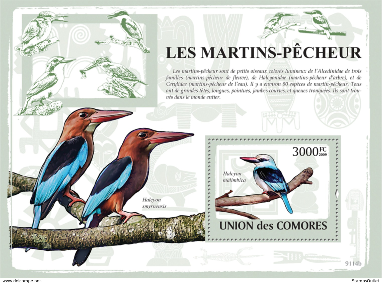COMORES 2009 - Fishing Birds. YT 163, Mi 2190/BL484, Sc 1090 - Comores (1975-...)