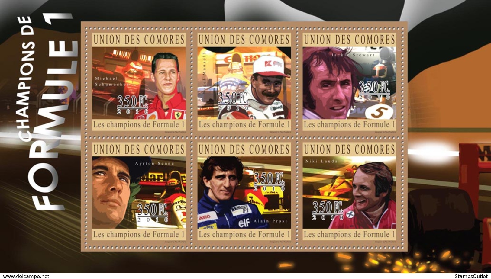 COMORES 2010 - Formula 1 Champions (M.Schumacher.. N.Lauda). YT 2047-2052, Mi 2789-2794 - Komoren (1975-...)