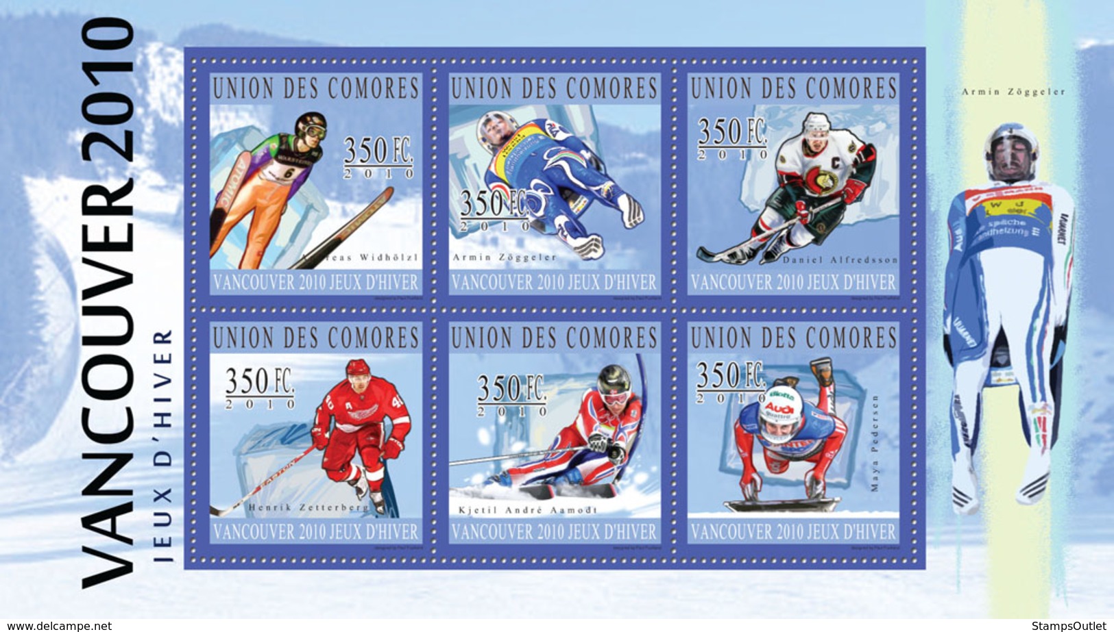 COMORES 2010 - Winter Games - Vancouver 2010 (Andreas Widhlotz.. Maya Pedersen). YT 2089-2094, Mi 2894-2899 - Komoren (1975-...)
