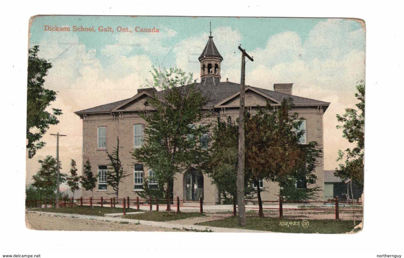GALT, Ontario, Canada, Dickson School, 1914 Postcard, Hamilton Industrial Expo Cancel Slogan, Waterloo County - Gananoque