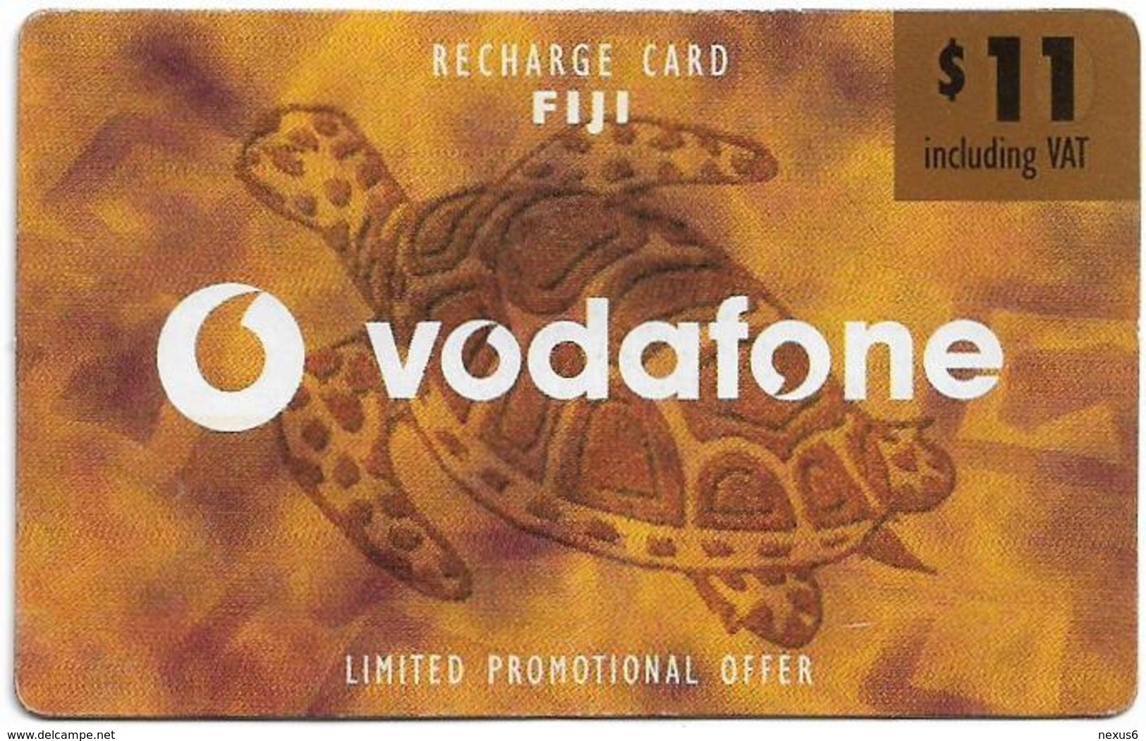 Fiji - Vodafone - Turtle, Cn.00180, Gold Value Sticker, No Vodafone Logo, GSM Refill 11$, Used - Fiji