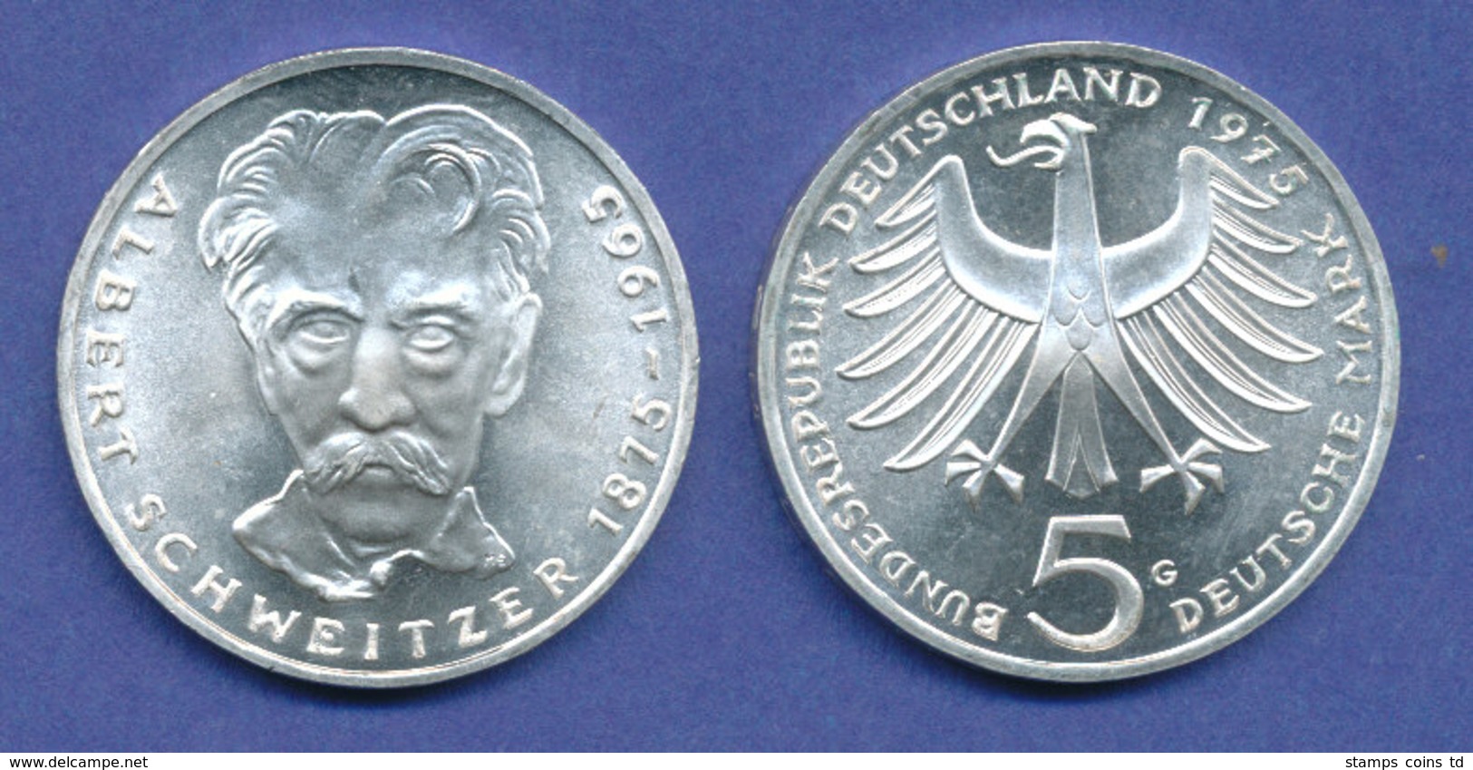 Bundesrepublik 5DM Silber-Gedenkmünze 1975, Albert Schweitzer - 5 Mark