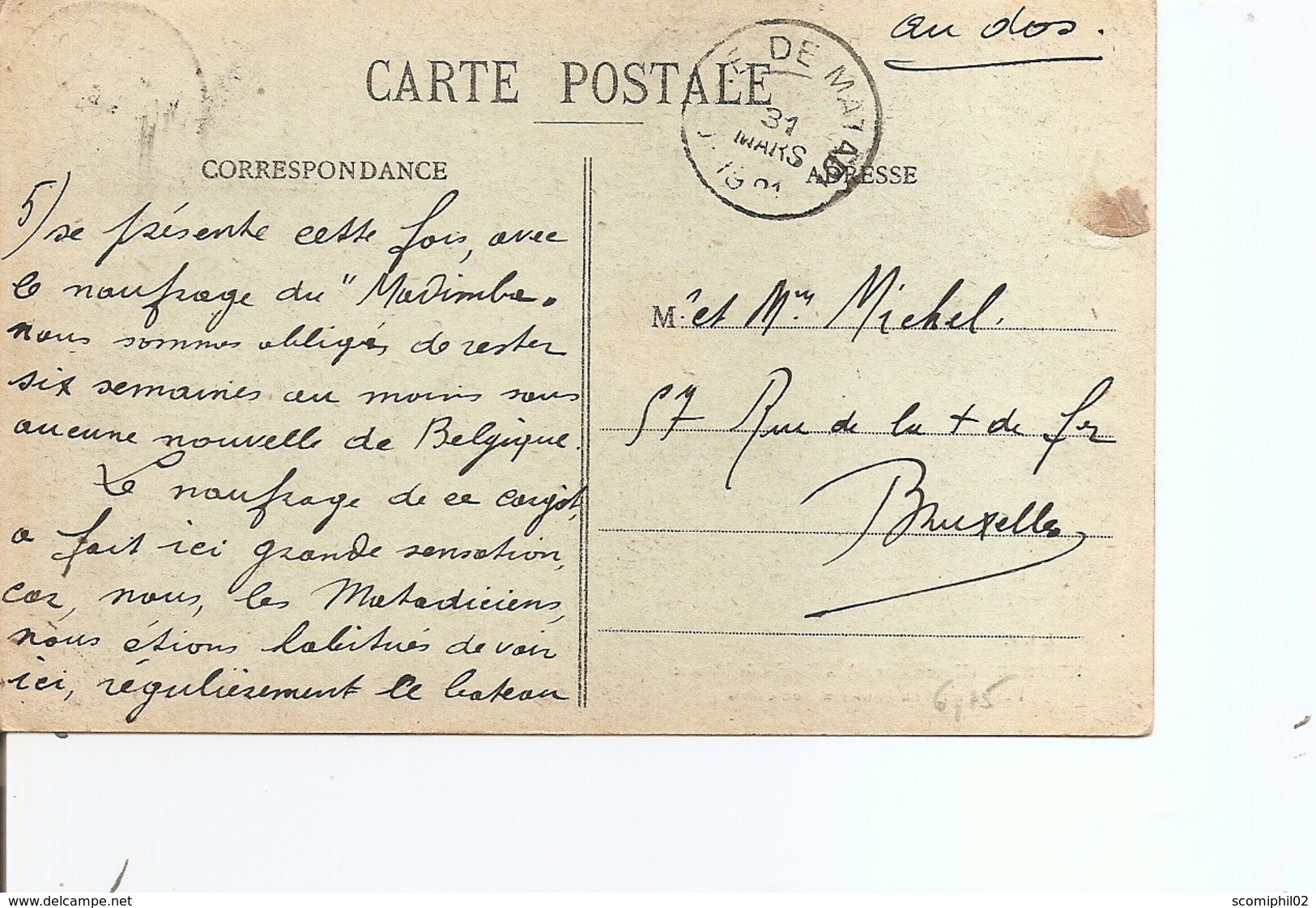 Congo Belge ( CP De 1921 De Matadi - Cachet Oblitérant De La Gare De Matadi - Vers La Belgique à Voir) - Storia Postale