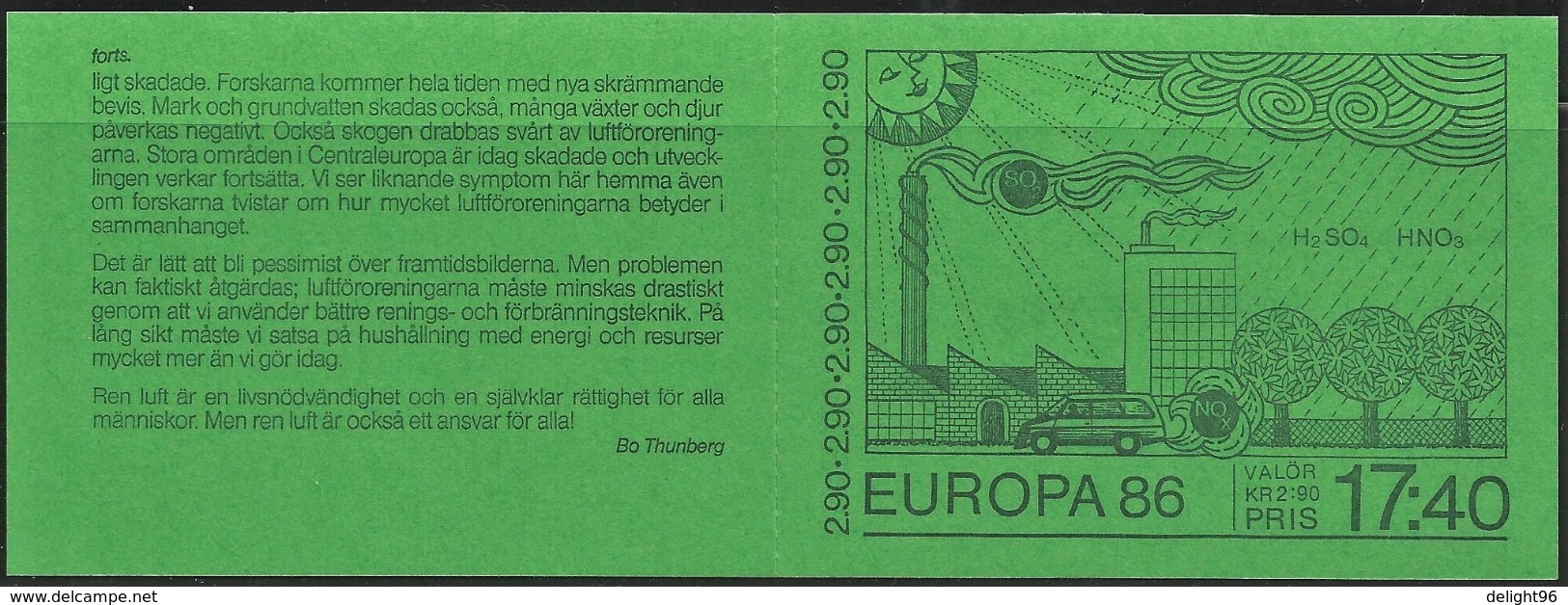 1986 Sweden Europa: Nature Conservation Booklet (** / MNH / UMM) - 1986