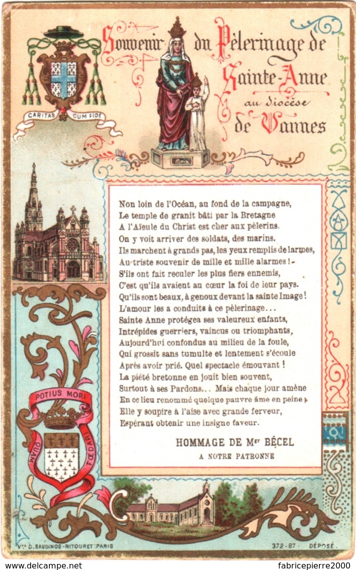 Souvenir Du Pélerinage De Sainte-Anne Au Diocèse De Vannes - Litanies De Sainte-Anne TBE 2 Scans - Devotion Images