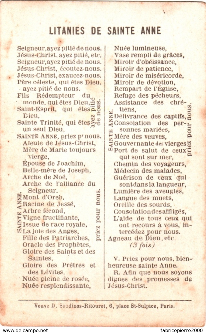 Souvenir Du Pélerinage De Sainte-Anne Au Diocèse De Vannes - Litanies De Sainte-Anne TBE 2 Scans - Devotion Images