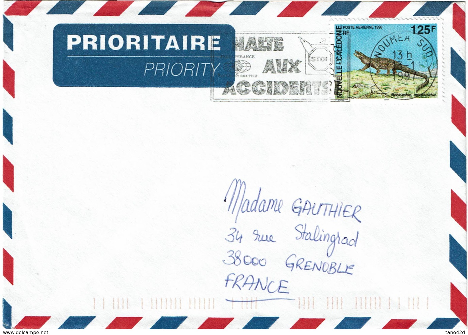 LCTN58/2 - NOUVELLE CALEDONIE LETTRE AVION NOUMEA / GRENOBLE 1997 - Covers & Documents