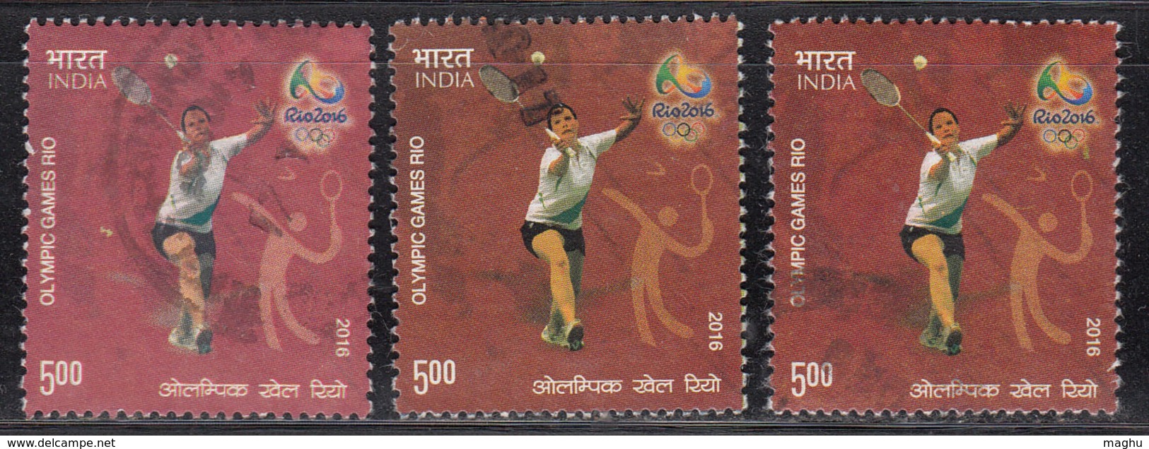 EFO 3 Diff., Shades / Colour India Used 2016, Rio Olympic, Badminton, Sport, - Errors, Freaks & Oddities (EFO)