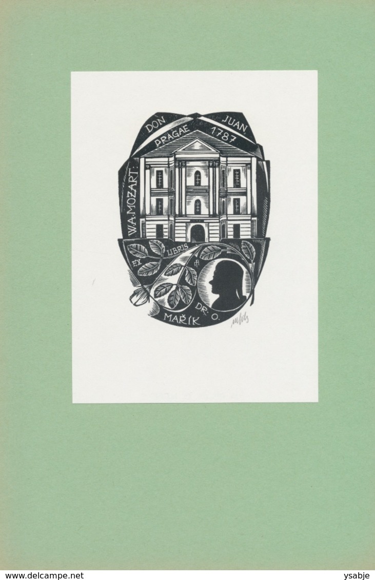 Ex Libris Dr. O. Mařík (W.A. Mozart, Don Juan) - Otakar Mařík Fils (1915-2006) Gesigneerd - Ex-Libris