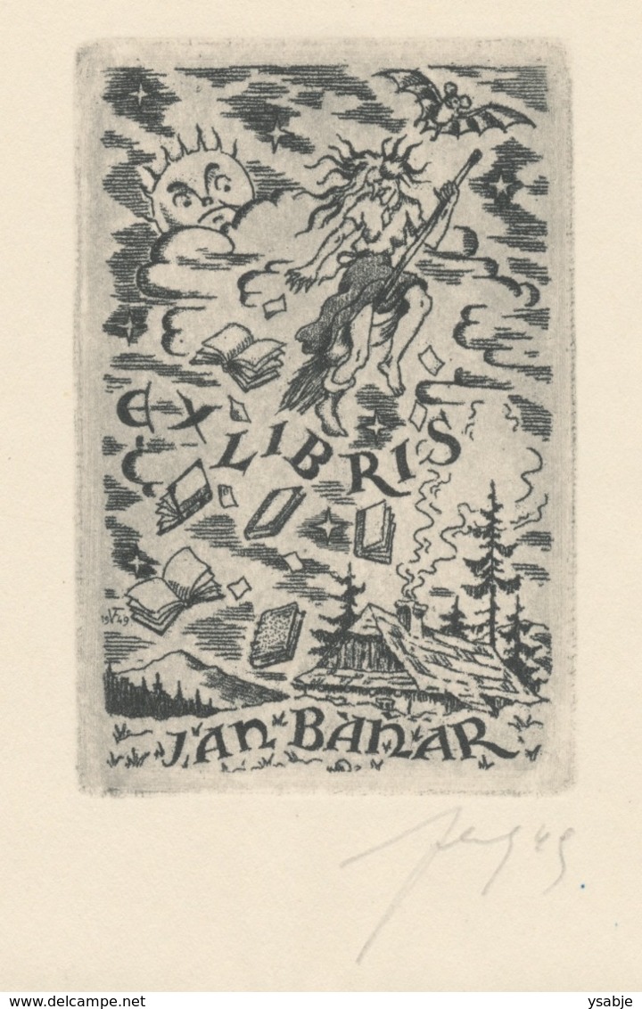 Ex Libris Jan Báňar - Vítězslav Fleissig (1893-1955) Gesigneerd - Ex-Libris