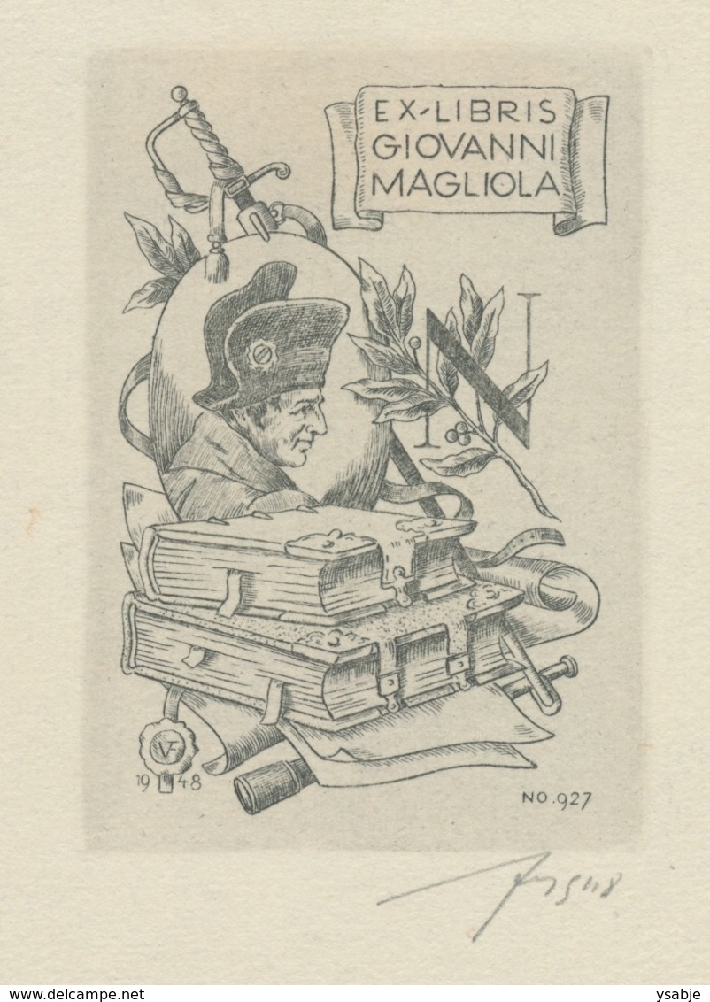 Ex Libris Giovanni Magliola - Vítězslav Fleissig (1893-1955) Gesigneerd - Ex-Libris