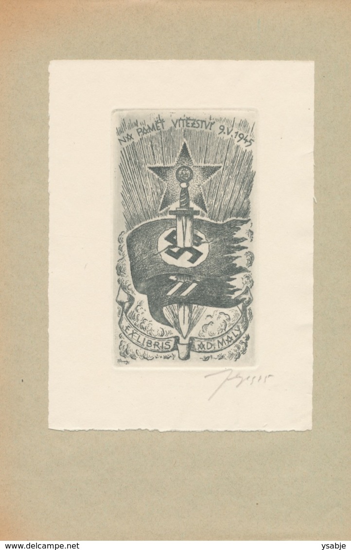 Ex Libris Ad. Maly (na Paměť Vítězství) - Vítězslav Fleissig (1893-1955) Gesigneerd - Bookplates