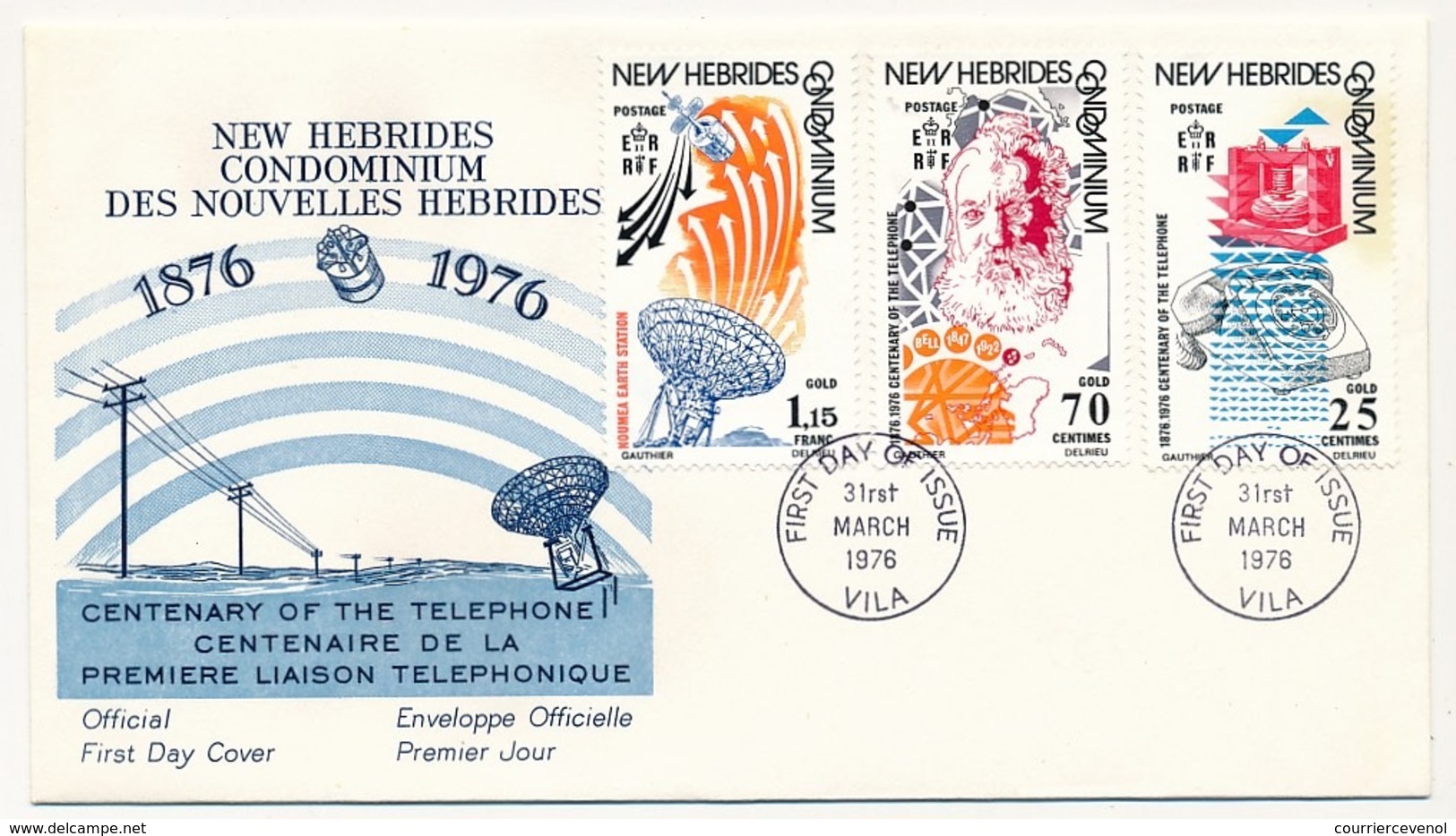 NOUVELLES HEBRIDES - 2 Enveloppes FDC - Centenaire De La Première Liaison Téléphonique - 1976 - Villa Et Port Vila - FDC