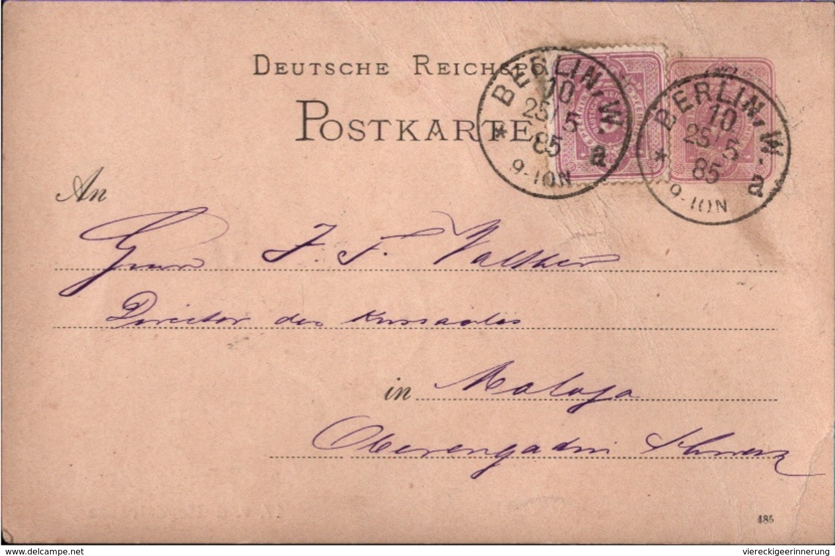 ! 1885 Ganzsache Aus Berlin An Hotel In Maloja, Engadin, Schweiz, Ambulant No. 26, Stempel - Poststempel