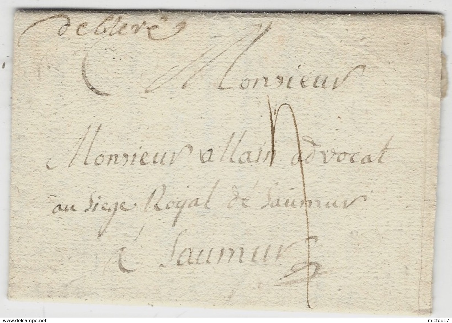 1752 - Lettre   " De Bléré " ( Indre Et Loire ) Lenain L1 -  Manuscrit  Taxe 4 Sols Pour Saumur - 1701-1800: Vorläufer XVIII