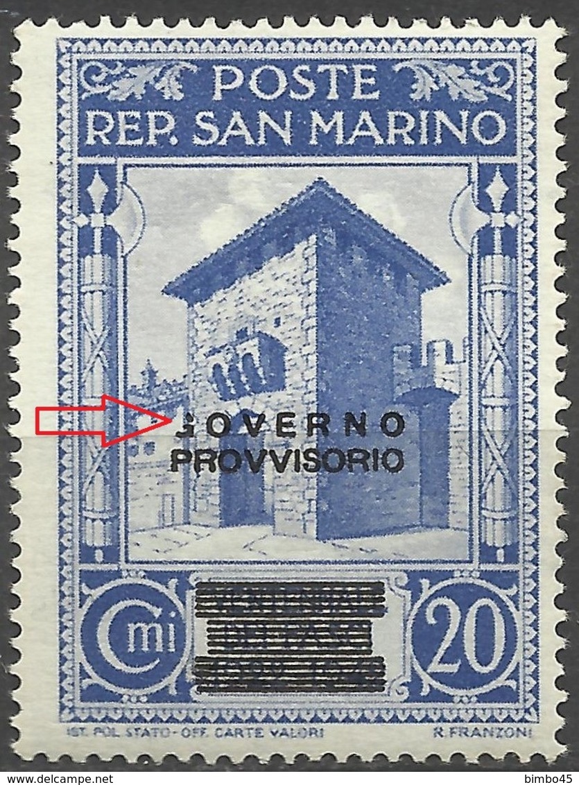 ERRORS--SAN MARINO--1943-- OVERPRINT GOVERNO PROVVISORIO--MNH - Errors, Freaks & Oddities (EFO)