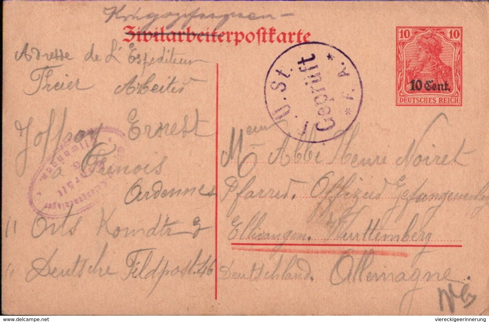 ! Ganzsache P6II 1917 Etappengebiet West An Offiziersgefangenenlager Ellwangen, Zensurstempel, Censure, Censor - Occupazione 1914 – 18