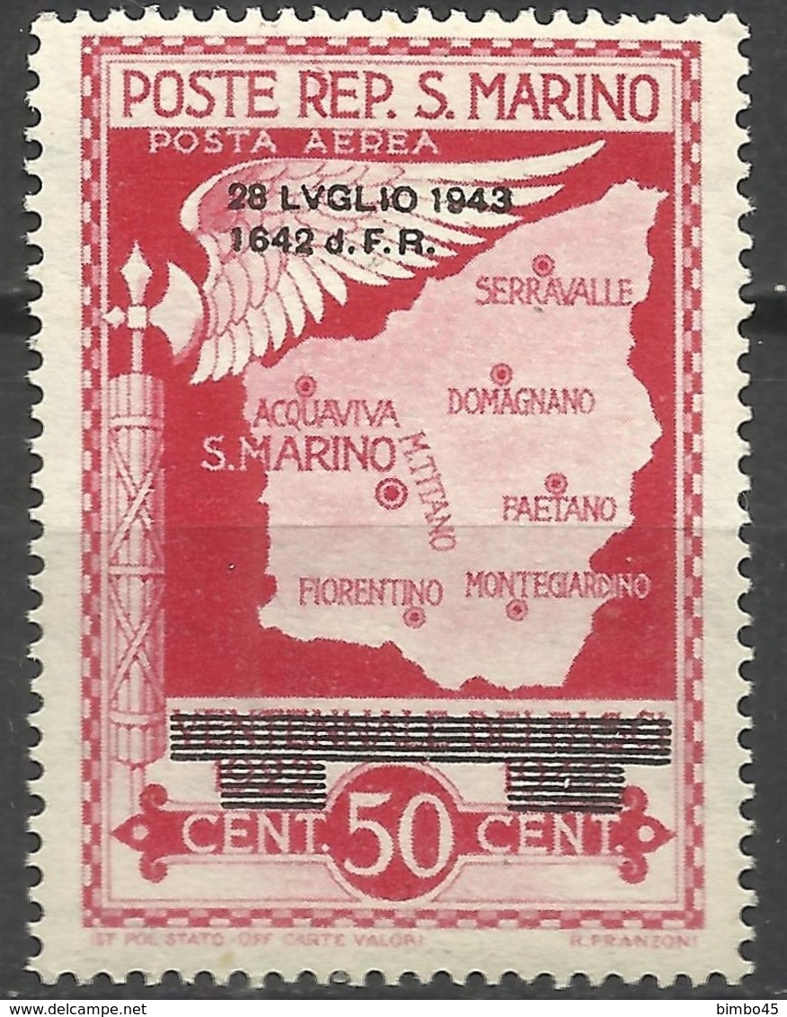 ERRORS--SAN MARINO--1943-- OVERPRINT--  ,,R,,AETANO NO FAETANO----MNH - Variétés Et Curiosités