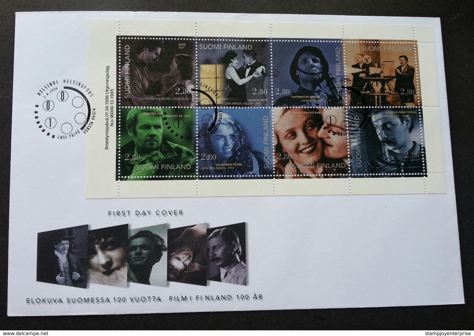 Finland 100 Years Of Cinema Movies 1996 Actor Artists Dance Love Rabbit Soldier (FDC) - Lettres & Documents