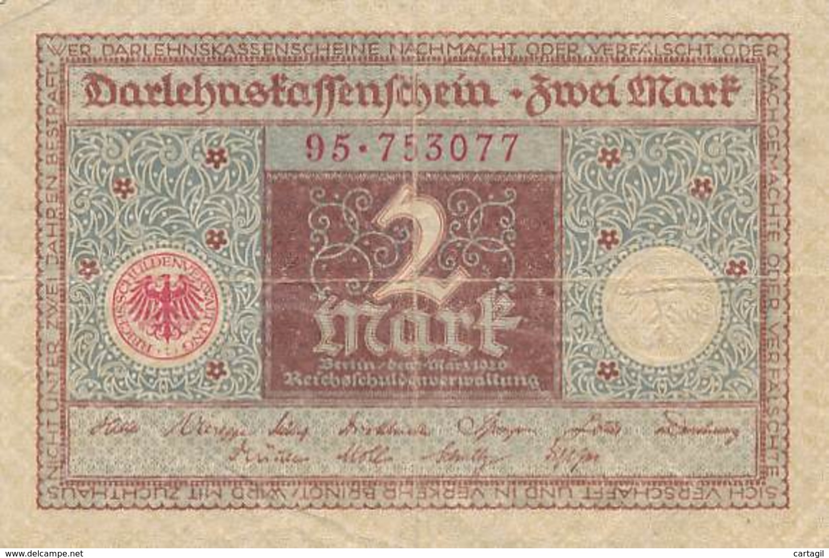 Numismatique -B3729 -Allemagne 2 Mark 1920 ( Catégorie,  Nature,  état ... Scans)-Envoi Gratuit - Reichsschuldenverwaltung