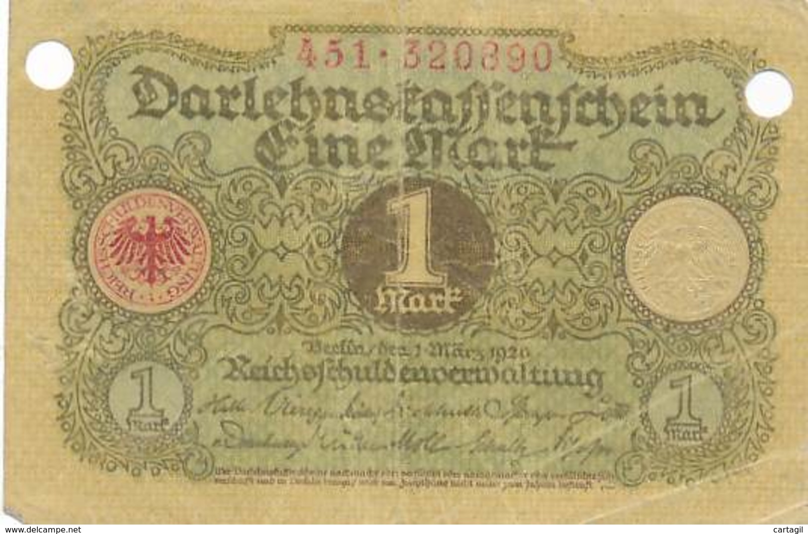 Numismatique -B3729 -Allemagne 1 Mark 1920 ( Catégorie,  Nature,  état ... Scans)-Envoi Gratuit - Imperial Debt Administration