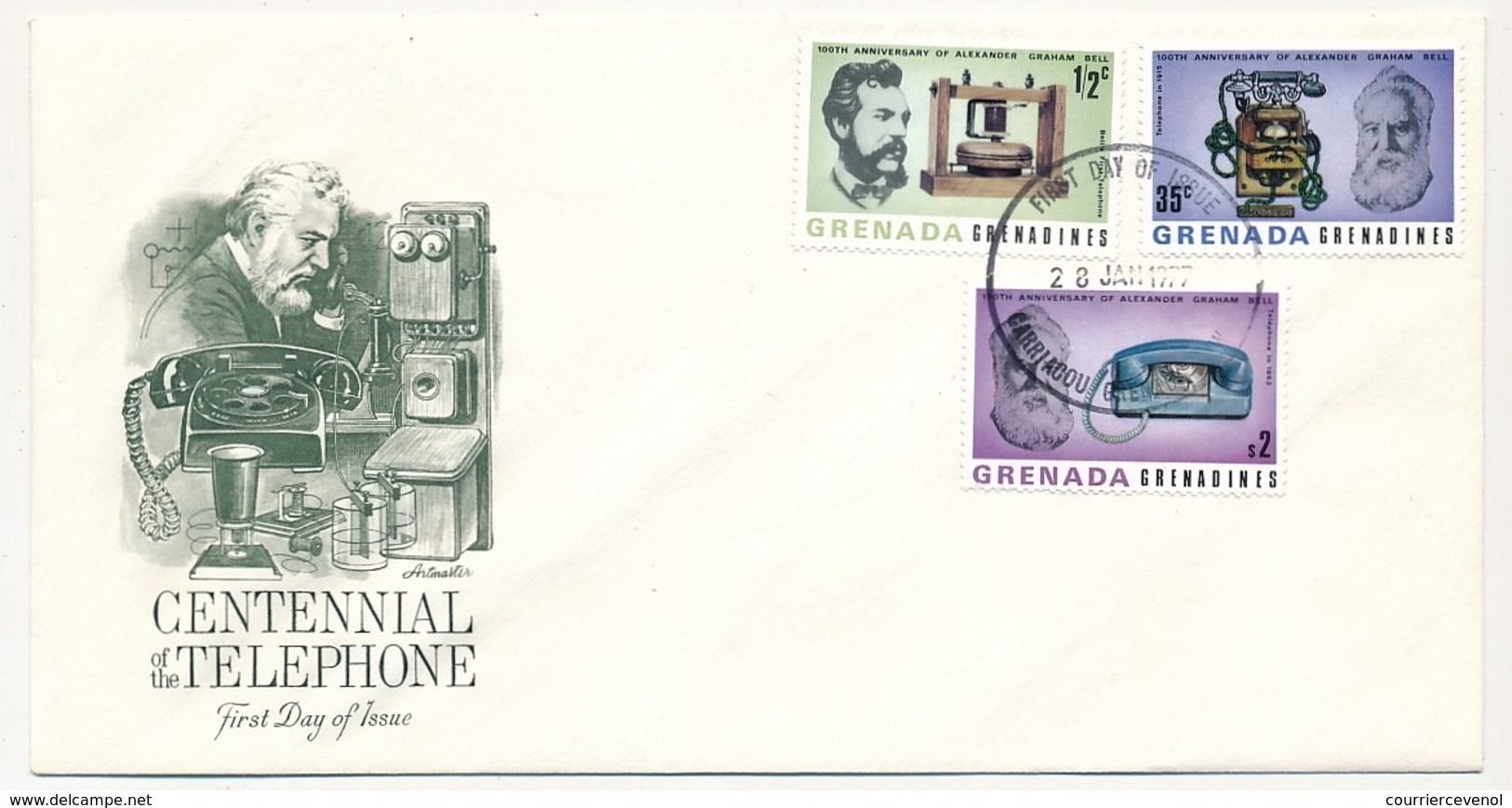 GRENADA - GRENADINES - 3 Enveloppes FDC - Centenaire Du Téléphone - Graham BELL - 1977 - Telekom