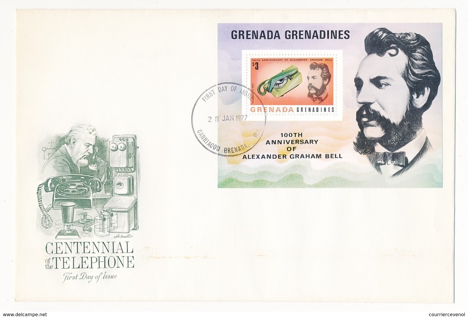 GRENADA - GRENADINES - 3 Enveloppes FDC - Centenaire Du Téléphone - Graham BELL - 1977 - Telecom